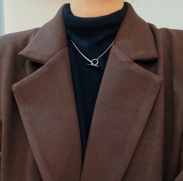 simple ring button set chain pendant temperament retro personality long necklace woman, Silver
simple ring button set chain pendant temperament retro personality long necklace woman, Silver