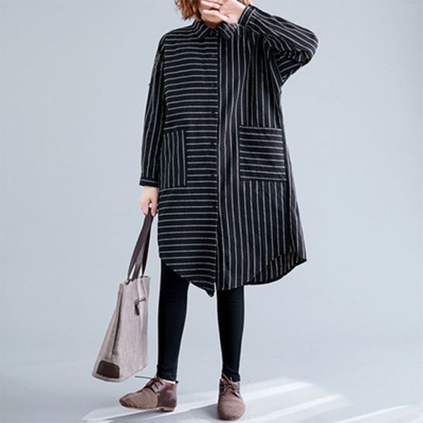 women's blouses & shirts 2020 spring arts style women turn-down collar loose casual long blouses double pocket cotton striped sh, White
women's blouses & shirts 2020 spring arts style women turn-down collar loose casual long blouses double pocket cotton striped sh, White