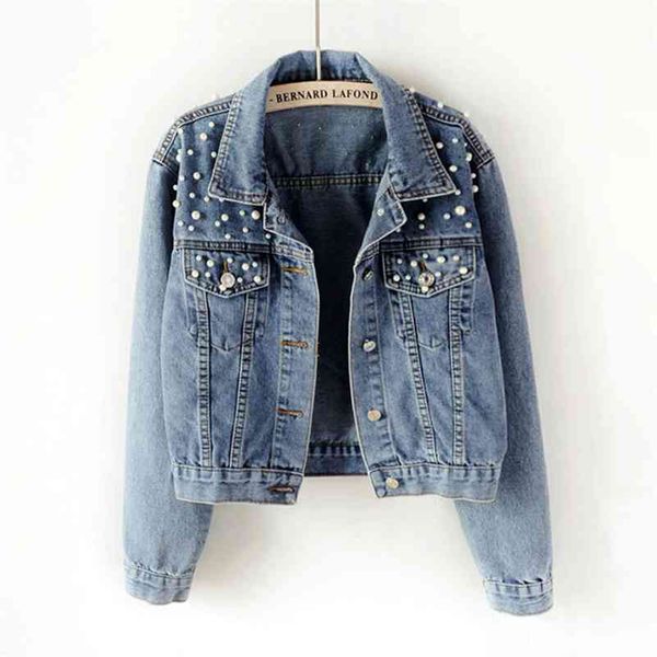 plus size pearl beading short women long sleeve vintage casual korean jean jacket bomber denim coat 5xl 210416, Black;brown
plus size pearl beading short women long sleeve vintage casual korean jean jacket bomber denim coat 5xl 210416, Black;brown
