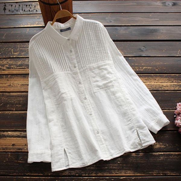 women's blouses & shirts womens cotton linen blouse zanzea fashion lapel blusa feminina female 2021 vintage solid shirt office lady cas, White
women's blouses & shirts womens cotton linen blouse zanzea fashion lapel blusa feminina female 2021 vintage solid shirt office lady cas, White