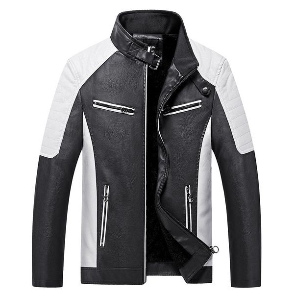 fashion leather plush and thickened men's short color matching jacket motorcycle stand collar youth coat, Black
fashion leather plush and thickened men's short color matching jacket motorcycle stand collar youth coat, Black