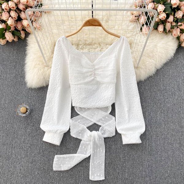 women's blouses & shirts b730 women fashion v-neck long-sleeved shirt retro jacquard slim short blouse, White
women's blouses & shirts b730 women fashion v-neck long-sleeved shirt retro jacquard slim short blouse, White