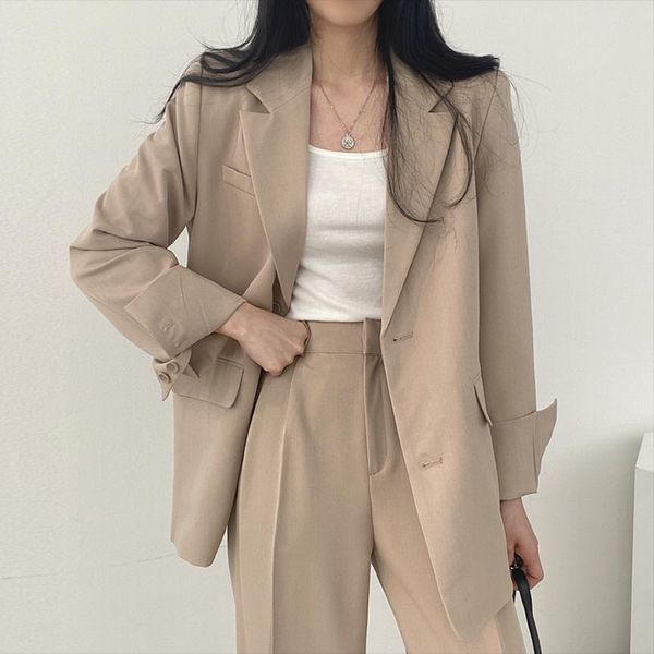 women's suits & blazers autumn 2021 solid long sleeve women suit coat loose casual notched collar office ladies all match korean, White;black
women's suits & blazers autumn 2021 solid long sleeve women suit coat loose casual notched collar office ladies all match korean, White;black