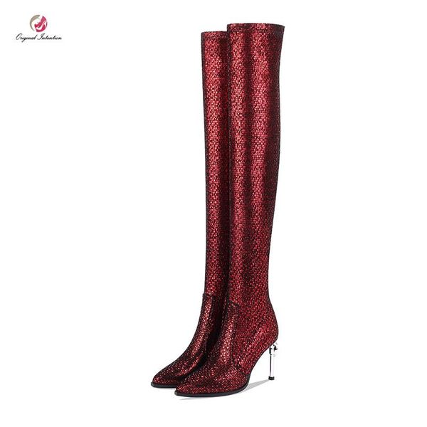 boots original intention fashion over the knee high woman sequins metal heels thin pointed toe shoes, Black
boots original intention fashion over the knee high woman sequins metal heels thin pointed toe shoes, Black