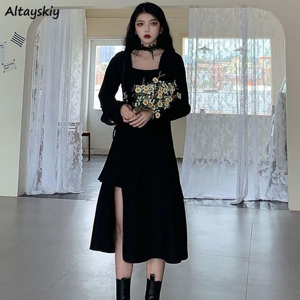 dress womens solid black long sleeve square collar slit side lacing elegant high waist leisure daily fashionable est casual dresses, Black;gray
dress womens solid black long sleeve square collar slit side lacing elegant high waist leisure daily fashionable est casual dresses, Black;gray