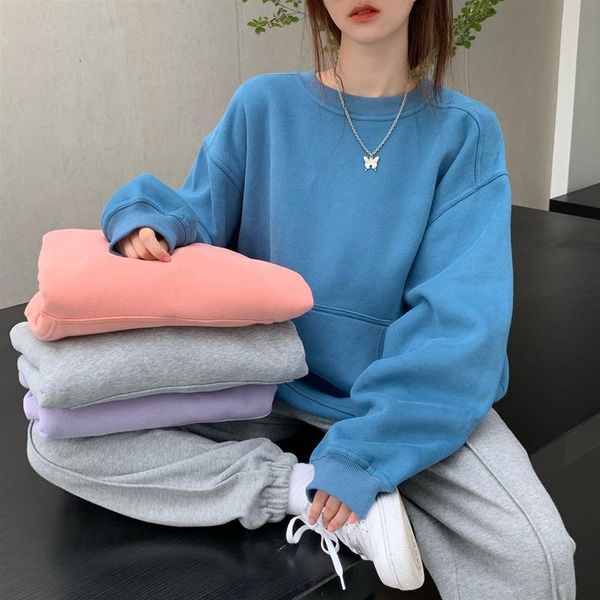 women's hoodies & sweatshirts o-neck pullovers korean loose solid casual oversized clothing thick ladies fashion, Black
women's hoodies & sweatshirts o-neck pullovers korean loose solid casual oversized clothing thick ladies fashion, Black