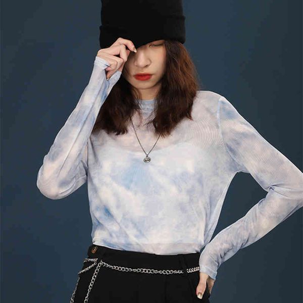 women's t-shirt blue tie dye mesh shirt for women casual stan collar long sleeve loose tees high street all-match elastic soft top, White
women's t-shirt blue tie dye mesh shirt for women casual stan collar long sleeve loose tees high street all-match elastic soft top, White