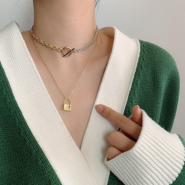 pendant necklaces allme elegant double layers gold color lock necklace for women ladies patchwork chain metallic accessories, Silver
pendant necklaces allme elegant double layers gold color lock necklace for women ladies patchwork chain metallic accessories, Silver