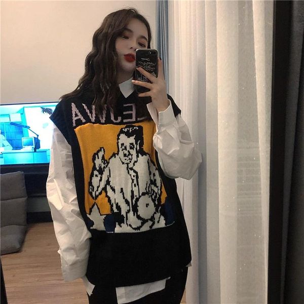 women's sweaters korean college wind sleeveless sweater vest autumn loose women, White;black
women's sweaters korean college wind sleeveless sweater vest autumn loose women, White;black