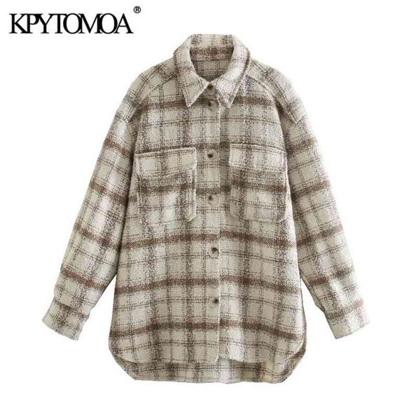 women fashion oversized tweed check jacket coat long sleeve pockets female outerwear chic overshirt 210420, Black;brown
women fashion oversized tweed check jacket coat long sleeve pockets female outerwear chic overshirt 210420, Black;brown