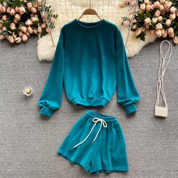 women's tracksuits solid crew neck pullovers sweatshirts and drawstring shorts two pieces sets women autumn gray green black suits clot
women's tracksuits solid crew neck pullovers sweatshirts and drawstring shorts two pieces sets women autumn gray green black suits clot