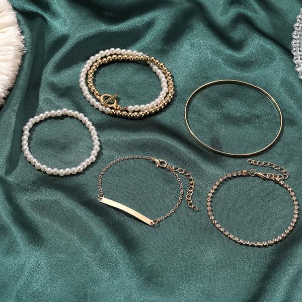 beaded, strands european and american jewelry personalized 5-piece beaded bracelet punk style pearl multi-layer ot buckle rope chain, Black 
beaded, strands european and american jewelry personalized 5-piece beaded bracelet punk style pearl multi-layer ot buckle rope chain, Black