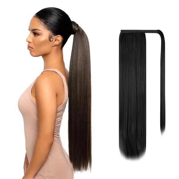 synthetic wigs long straight wrap around clip in ponytail hair heat resistant pony tail fake daily wear, Black
synthetic wigs long straight wrap around clip in ponytail hair heat resistant pony tail fake daily wear, Black