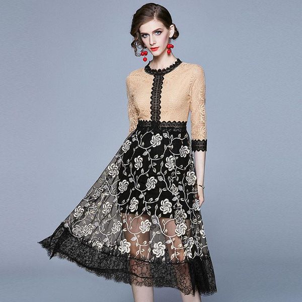 casual dresses jsxdhk autumn women's floral embroidery midi dress fashion lace patchwork mesh hollow out party plus size vestidos, Black;gray
casual dresses jsxdhk autumn women's floral embroidery midi dress fashion lace patchwork mesh hollow out party plus size vestidos, Black;gray