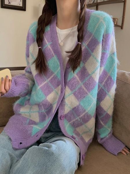 women's knits & tees zawfl-autumn 2021, women's vintage plaid vest, casual loose thick knitted jacket, single button vest, White 
women's knits & tees zawfl-autumn 2021, women's vintage plaid vest, casual loose thick knitted jacket, single button vest, White