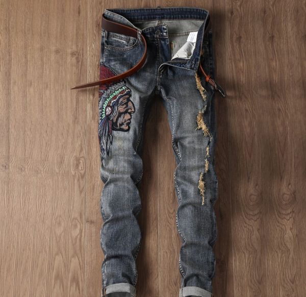 fashion vintage men's long jeans embroidery pattern denim street cowboy youth stretch slim hip hop trousers, Blue
fashion vintage men's long jeans embroidery pattern denim street cowboy youth stretch slim hip hop trousers, Blue