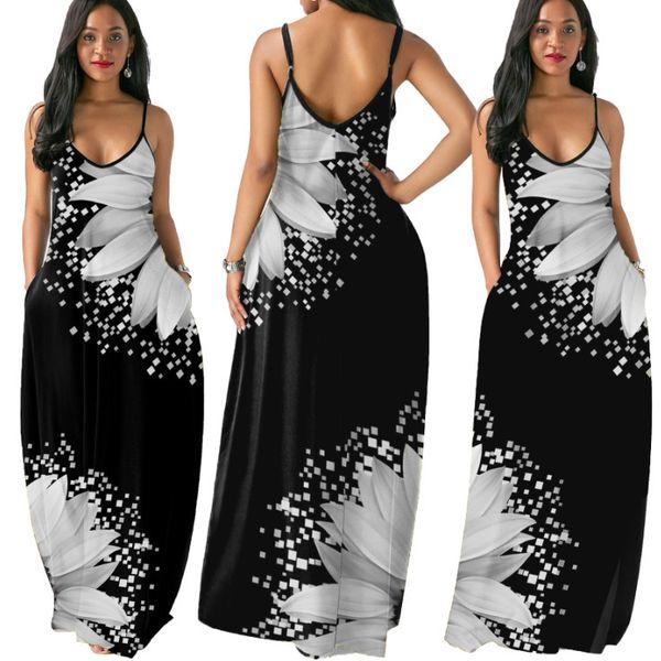 women's dresses and fashionable summer loose sleeveless v-ne suspender long skirt, Black;gray
women's dresses and fashionable summer loose sleeveless v-ne suspender long skirt, Black;gray