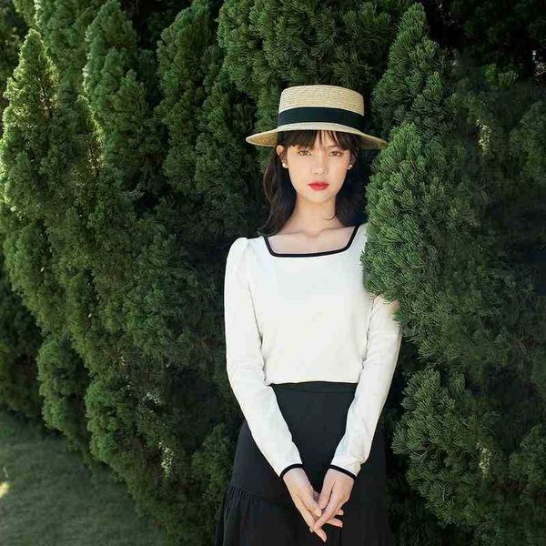women's t-shirt t shirts spring arrival retro literature art slim bottom long sleeve color contrast square collar t-shirt f3wx, White
women's t-shirt t shirts spring arrival retro literature art slim bottom long sleeve color contrast square collar t-shirt f3wx, White