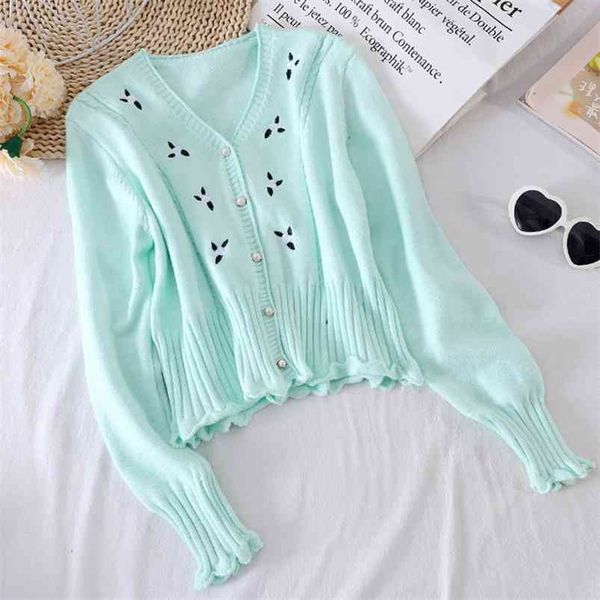 spring autumn women's cardigan korean retro flower embroidery knitted casual short female sweater coats gx816 210507, White;black
spring autumn women's cardigan korean retro flower embroidery knitted casual short female sweater coats gx816 210507, White;black