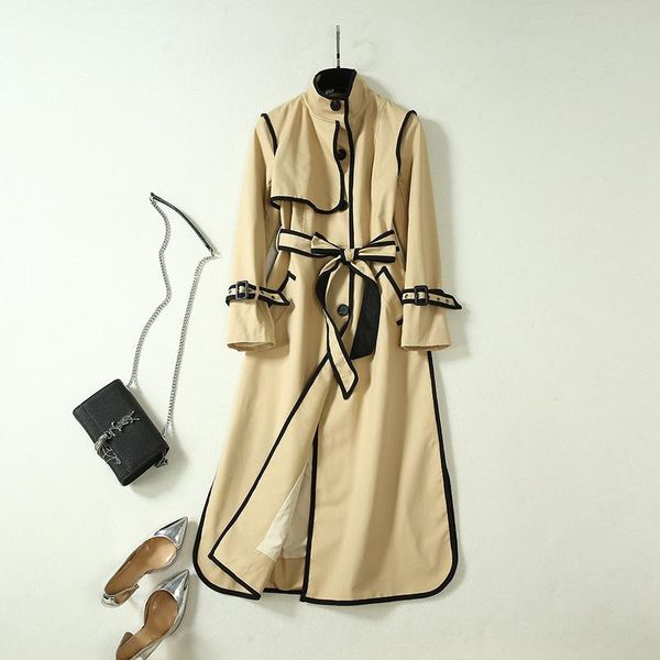 women's trench coats long outwear 2021 spring european american windbreaker lapel temperament lace up waist coat q98, Tan;black
women's trench coats long outwear 2021 spring european american windbreaker lapel temperament lace up waist coat q98, Tan;black