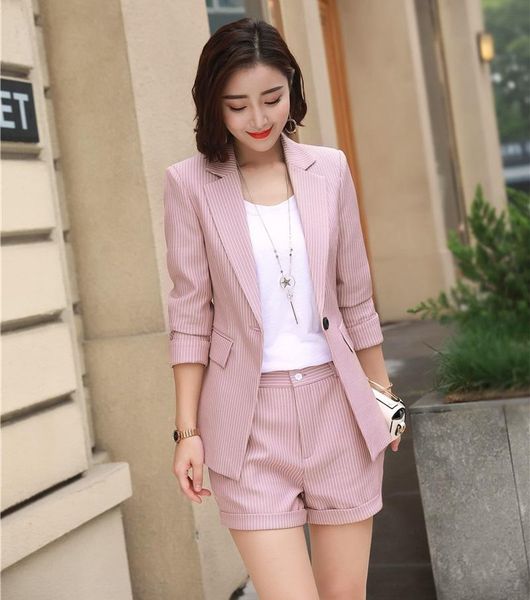 women's suits & blazers fashion formal ladies pink striped blazer women business shorts and jacket sets work wear office uniform styles, White;black
women's suits & blazers fashion formal ladies pink striped blazer women business shorts and jacket sets work wear office uniform styles, White;black