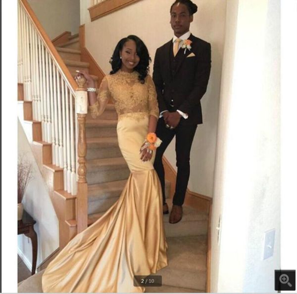 gold mermaid prom dresses beaded lace appliques high neckline with long sleeve modest evening gowns court train muslim, Black
gold mermaid prom dresses beaded lace appliques high neckline with long sleeve modest evening gowns court train muslim, Black