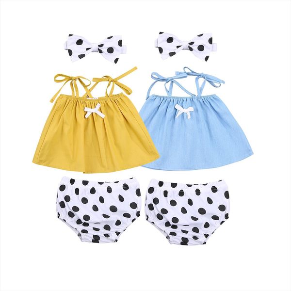 3pcs baby girl summer outfits, self tie strap tank bloomers headband set, White
3pcs baby girl summer outfits, self tie strap tank bloomers headband set, White