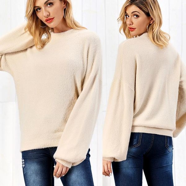 european and american women sweater fashion half-collar lantern sleeve mink-like pullover casual women's sweaters, White;black
european and american women sweater fashion half-collar lantern sleeve mink-like pullover casual women's sweaters, White;black