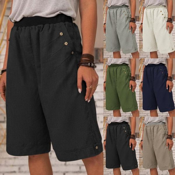 women's shorts women solid cotton linen half-length 2021 summer casual ladies button pocket elastic waist loose wide-leg short trousers, White;black
women's shorts women solid cotton linen half-length 2021 summer casual ladies button pocket elastic waist loose wide-leg short trousers, White;black