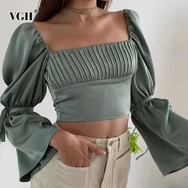 women's blouses & shirts vgh casual green ruched slim women blouse square collar bell long sleeve lace up short fashion woman 2021 summ, White
women's blouses & shirts vgh casual green ruched slim women blouse square collar bell long sleeve lace up short fashion woman 2021 summ, White