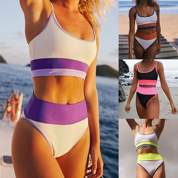 women split swimwear stitching color high waist bikini strap swimming suit comfortable swimsuit summer beach wear women's, White;black
women split swimwear stitching color high waist bikini strap swimming suit comfortable swimsuit summer beach wear women's, White;black