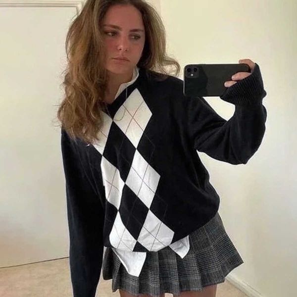 women's sweaters vintage geometric print knit sweater women autumn winter long sleeve pullover simple streetwear cotton b8ql, White;black
women's sweaters vintage geometric print knit sweater women autumn winter long sleeve pullover simple streetwear cotton b8ql, White;black