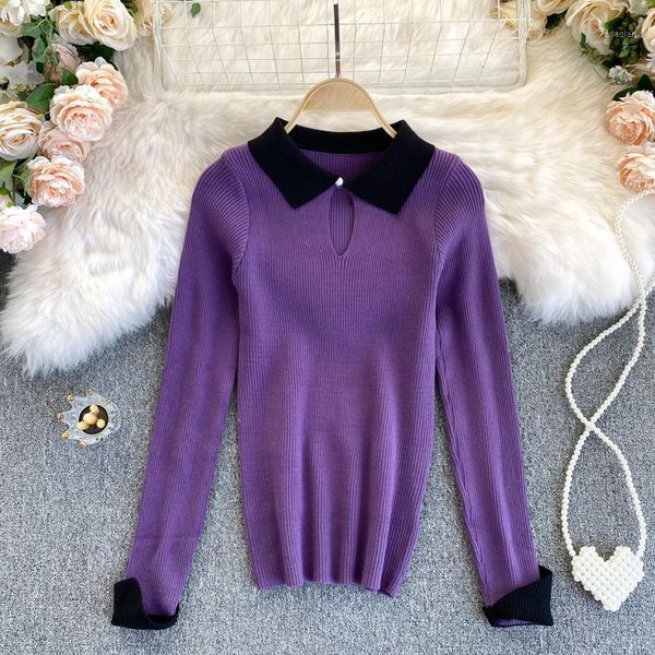 ins fashion patchwork turn down collar key hole knit sweater women autumn long sleeve pullover slim fit knitted women's sweaters, White;black
ins fashion patchwork turn down collar key hole knit sweater women autumn long sleeve pullover slim fit knitted women's sweaters, White;black