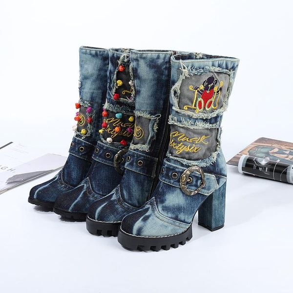 boots womens occident denim mid calf side zip motorcycle stylish shoes winter embroidery cowboy western jeans 2022, Black
boots womens occident denim mid calf side zip motorcycle stylish shoes winter embroidery cowboy western jeans 2022, Black
