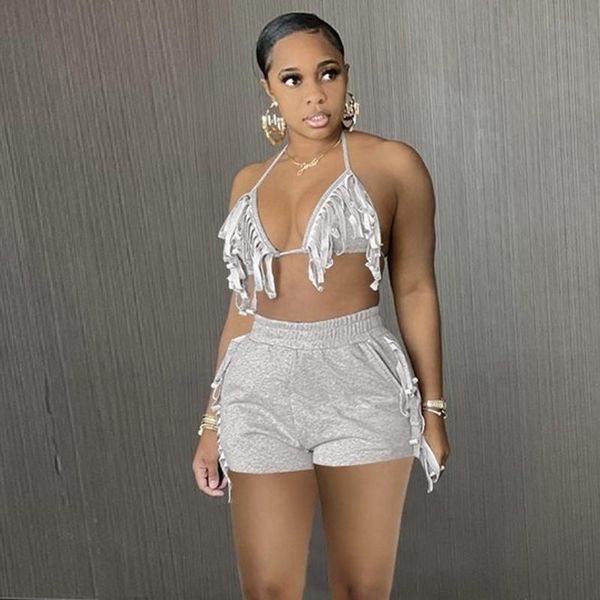 women's tracksuits summer tassel two piece set women beach clothes bandage black halter and biker shorts bodycon lace crop, Gray
women's tracksuits summer tassel two piece set women beach clothes bandage black halter and biker shorts bodycon lace crop, Gray