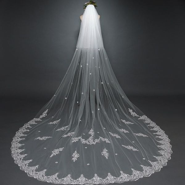 bridal veils ivory white wedding veil with blusher tulle appliques lace edge cathedral accessories gift véu de noiva, Black
bridal veils ivory white wedding veil with blusher tulle appliques lace edge cathedral accessories gift véu de noiva, Black