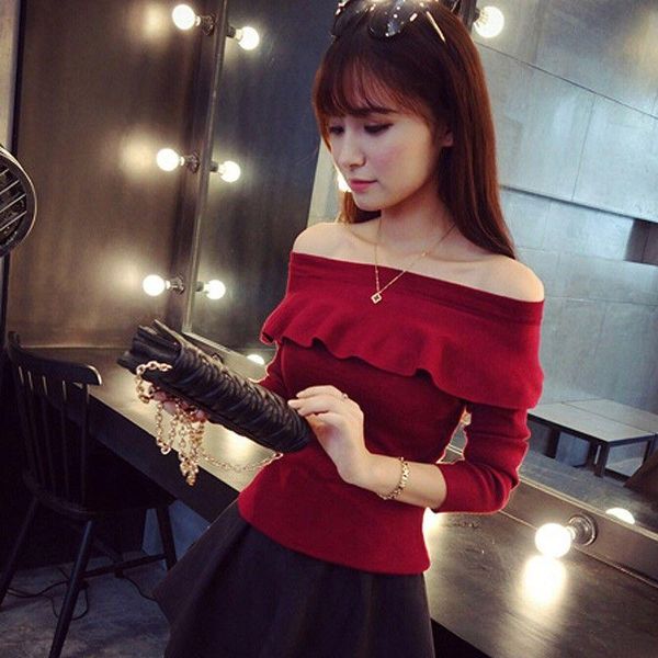 women's sweaters 2021 women autumn winter off shoulder slash neck female casual silm solid ruffles knitted pullover s73, White;black
women's sweaters 2021 women autumn winter off shoulder slash neck female casual silm solid ruffles knitted pullover s73, White;black