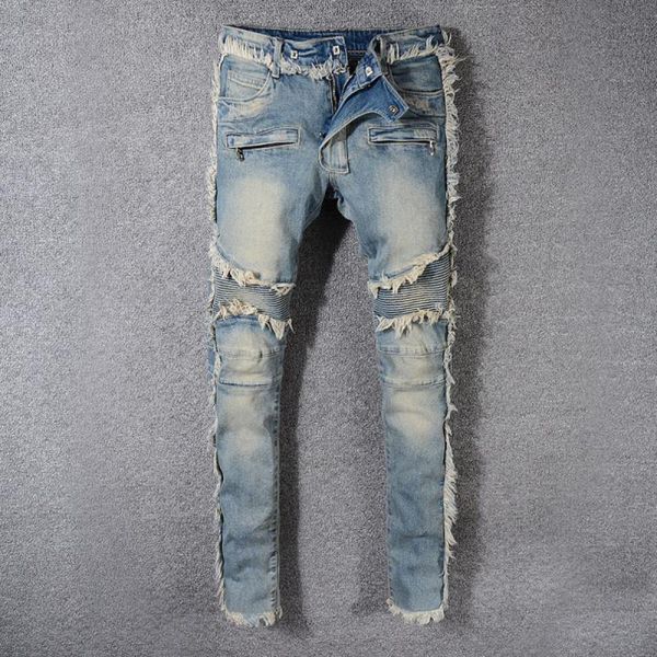 men's jeans fashion slim fit straight patchwork pants for big tall mens autumn men vintage washed denim fringe moto biker, Blue
men's jeans fashion slim fit straight patchwork pants for big tall mens autumn men vintage washed denim fringe moto biker, Blue