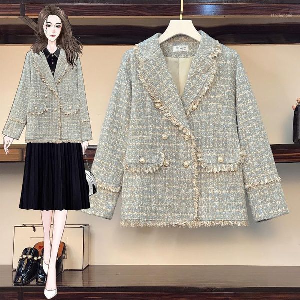 women's wool & blends plus size 3xl autumn winter plaid tweed jacket elegant women double breasted tassel woolen coat female loose oute, Black
women's wool & blends plus size 3xl autumn winter plaid tweed jacket elegant women double breasted tassel woolen coat female loose oute, Black