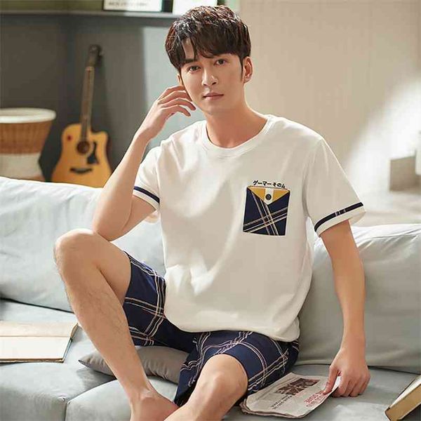 summer men cotton pajama casual short sleeve pajamas set with pocket male plaid shorts thin sleepwear suit plus size nightwear 210812, Black;brown 
summer men cotton pajama casual short sleeve pajamas set with pocket male plaid shorts thin sleepwear suit plus size nightwear 210812, Black;brown