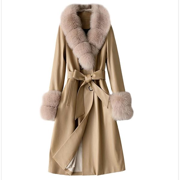 women's fur & faux 100% genuine sheepskin leather coat with collar real slim styles fashion women duck down natural skin x-long, Black
women's fur & faux 100% genuine sheepskin leather coat with collar real slim styles fashion women duck down natural skin x-long, Black