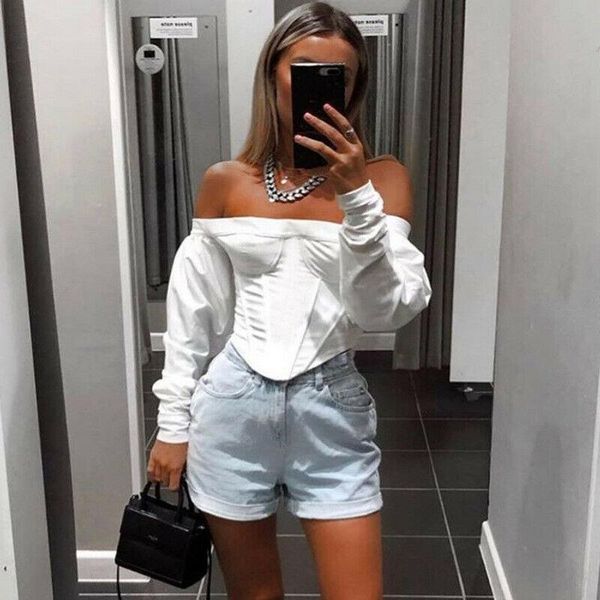 women crop white blouse shirt slash neck female off shouder long lantern sleeve bra shaped stripes blusa streetwear women's blouses &
women crop white blouse shirt slash neck female off shouder long lantern sleeve bra shaped stripes blusa streetwear women's blouses &