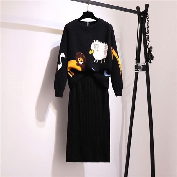 winter knitted 2 pieces women fashion animal jacquard zoo cartoon loose pullover sweater + midi black skirt set 210416, White
winter knitted 2 pieces women fashion animal jacquard zoo cartoon loose pullover sweater + midi black skirt set 210416, White