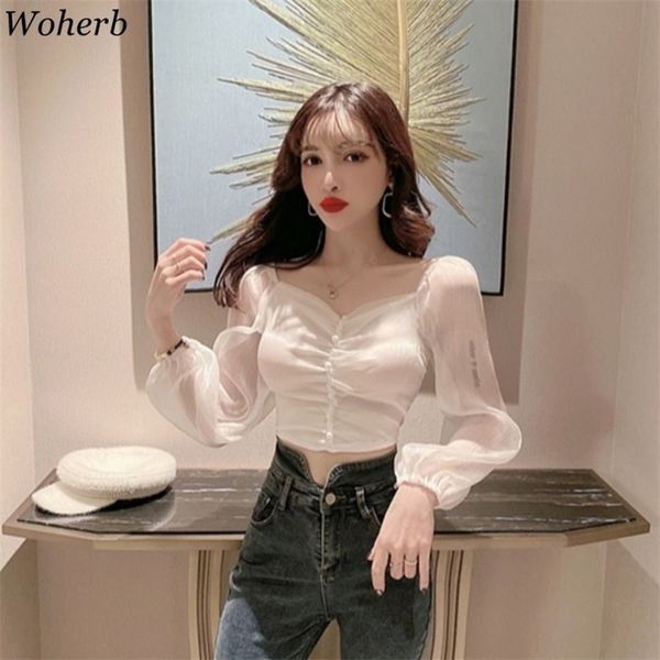 women square collar all-match blouse crop elegant chic puff sleeve feminine casual blusas 210519, White
women square collar all-match blouse crop elegant chic puff sleeve feminine casual blusas 210519, White