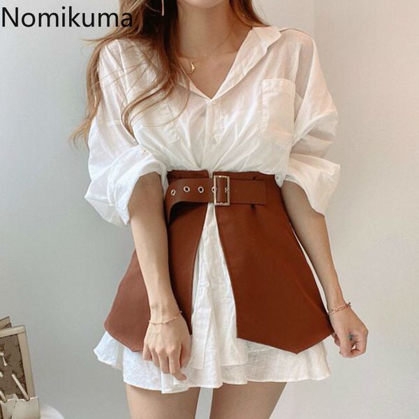 nomikuma women two piece sets causal double ruffle blouse dress + short belt slim waist fashion elegant korean sets 6e216 210427, Black;gray
nomikuma women two piece sets causal double ruffle blouse dress + short belt slim waist fashion elegant korean sets 6e216 210427, Black;gray