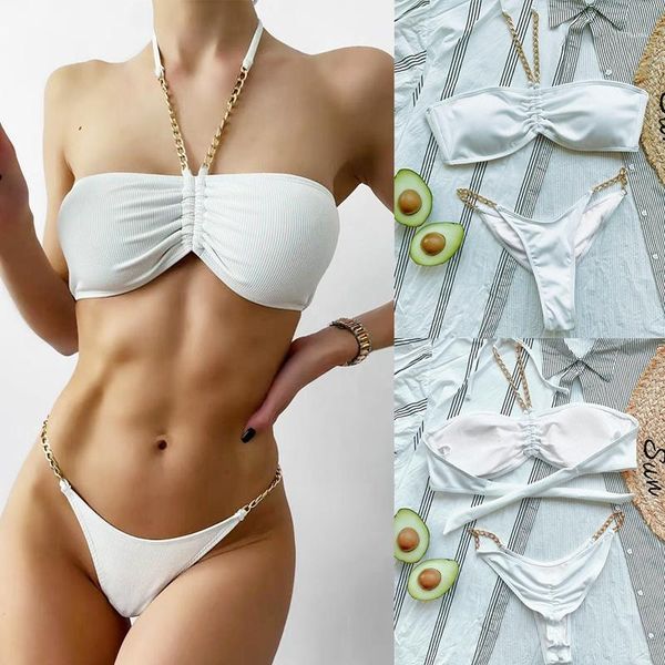 halter ribbed bikini women swimwear female swimsuit 2-pieces set metal chain bathing suit swim women's, White;black
halter ribbed bikini women swimwear female swimsuit 2-pieces set metal chain bathing suit swim women's, White;black