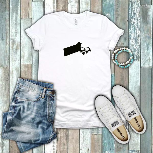 massachusetts bay state home pride heart silhouette 100% cotton white t-shirt, White;black