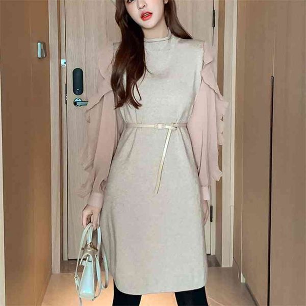 spring autumn women casual mini knitwear sweater dress female stand collar ruffles patchwork chiffon knitting robe 210514, Black;gray
spring autumn women casual mini knitwear sweater dress female stand collar ruffles patchwork chiffon knitting robe 210514, Black;gray
