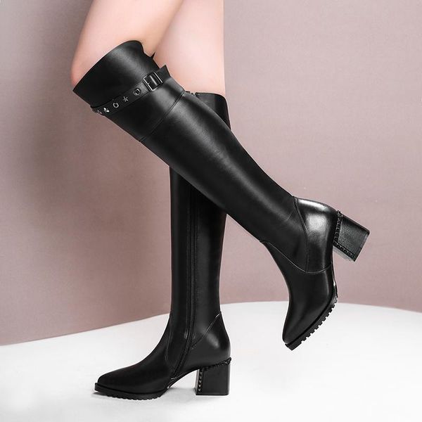 boots ins women knee-high cowhide upper pointed belt buckle + rivets leather long combat for, Black
boots ins women knee-high cowhide upper pointed belt buckle + rivets leather long combat for, Black