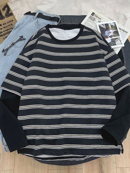 men 2 in 1 striped print tee w7kg#, White;black 
men 2 in 1 striped print tee w7kg#, White;black